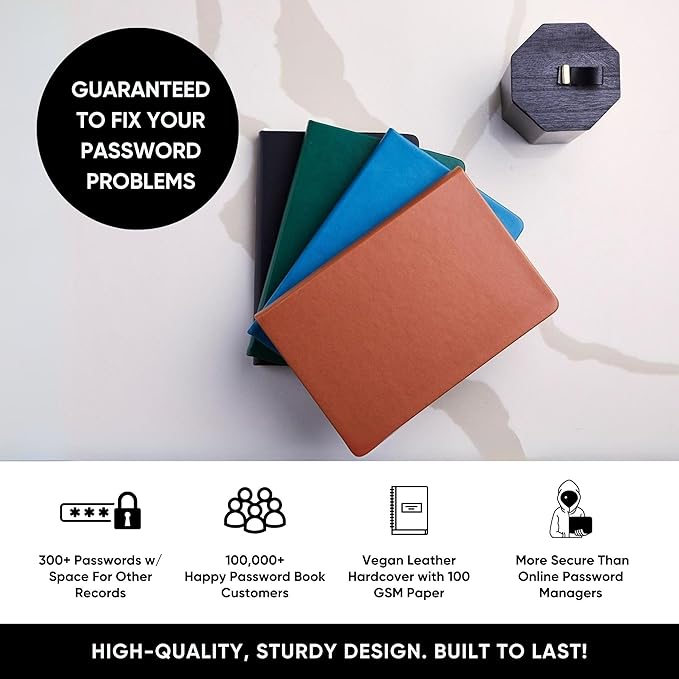 PRODUCTIVITY STORE Best Password Book With Alphabetical Tabs | Small Password Book, Organizer & Notebook | Password Keeper To Keep Website Logins & Passwords Safe | Black | Small 4x5.5