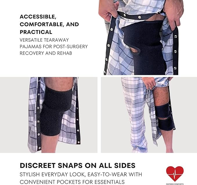 Inspired Comforts Unisex Tearaway Post Surgery Recovery Pajama Pants with Side Snaps & Pockets
