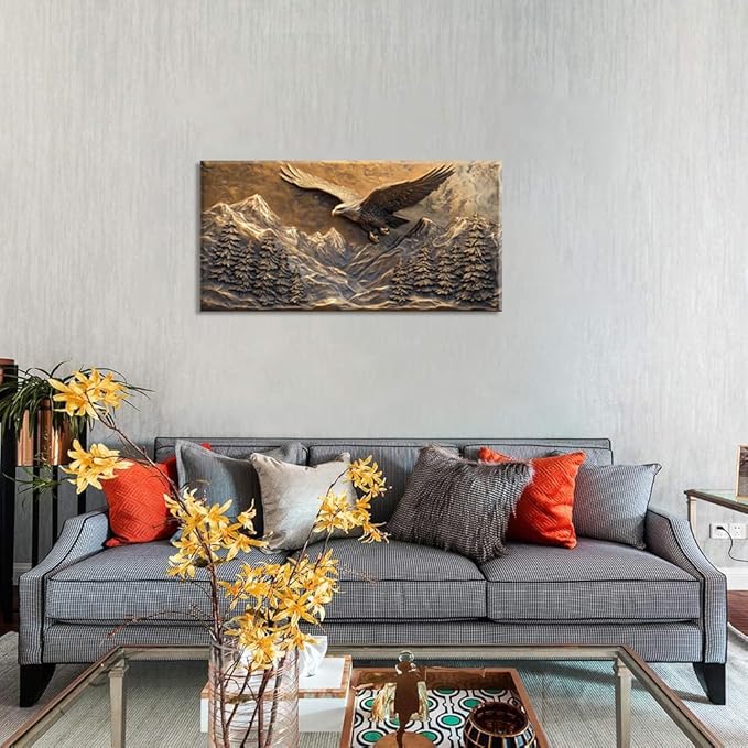 Brown Retro Country Eagle Wall Art for Living Room Canvas Painting Prints Rustic Mountain Sky Vintage Art Deco Modern Artwork Office Bedroom Farmhouse Decor Large