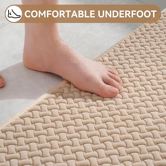 Bathroom Runner Rug Non Slip, Super Absorbent Quick Dry Long Bath Mat, Foam Weave Texture Rubber Backing Ultra Thin Bathroom Mats Fit Under Door Bathroom Floor Bathtub Shower, 16"x 47"