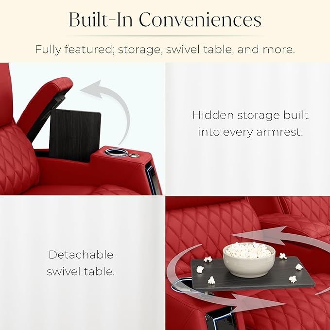 Seatcraft Apex Zero-Gravity CoolZero Italian Leather Home Theater Seating, Powered Headrest, Powered Lumbar, Powered Recline, Row of 4, Red