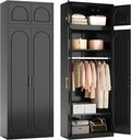 Metal Armoire Wardrobe Closet, 86 Inch Tall Freestanding Wardrobe Cabinet with Hanging Rod, Bedroom Armoires with Doors, 18" D x 32" W x 86" H, Black, Assemble Required, Shipped in Two Packages