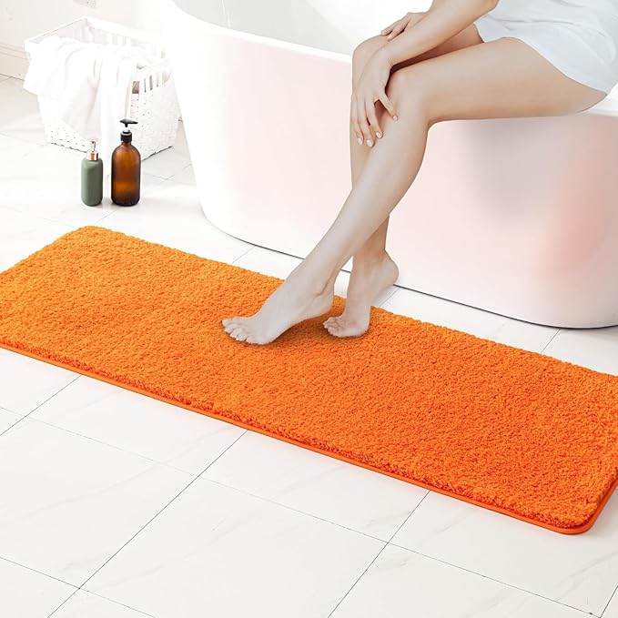 MIULEE Orange Extra Thick Non Slip Bathroom Rug Shaggy Soft Bath Mat Plush Microfiber Absorbent Water for Shower Tub Machine Washable (16x60 Inches)