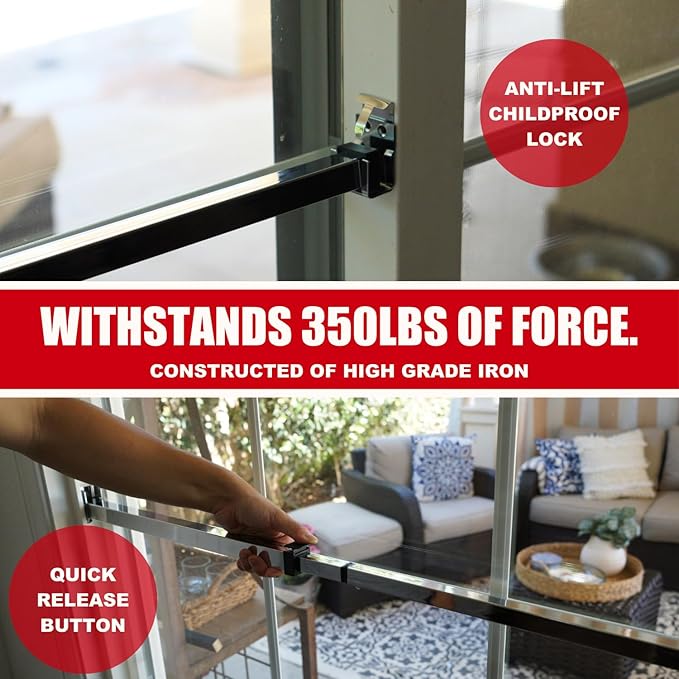 SECURITYMAN Sliding Door Security Bar-Child Proof Sliding Door Lock Bar with Anti Lift Lock - Fits Most Doors & Windows - Adjustable Patio Door Security Bar (18.75"- 51.1") Chrome