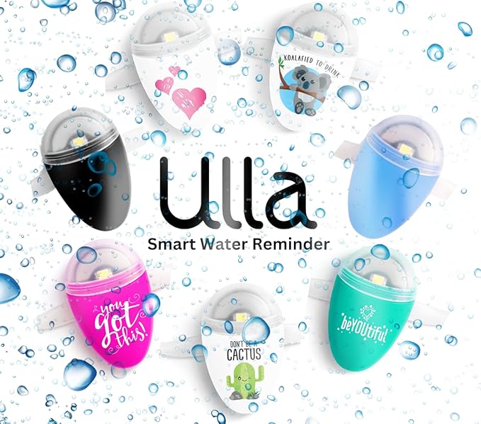 ULLA Smart Light for Water Bottle, Small Hydrate Reminder, Fits Most Water Bottles, Lights Up When Time to Drink, Hydration Intake Planner, Home & Office Use, BPA Free - Black