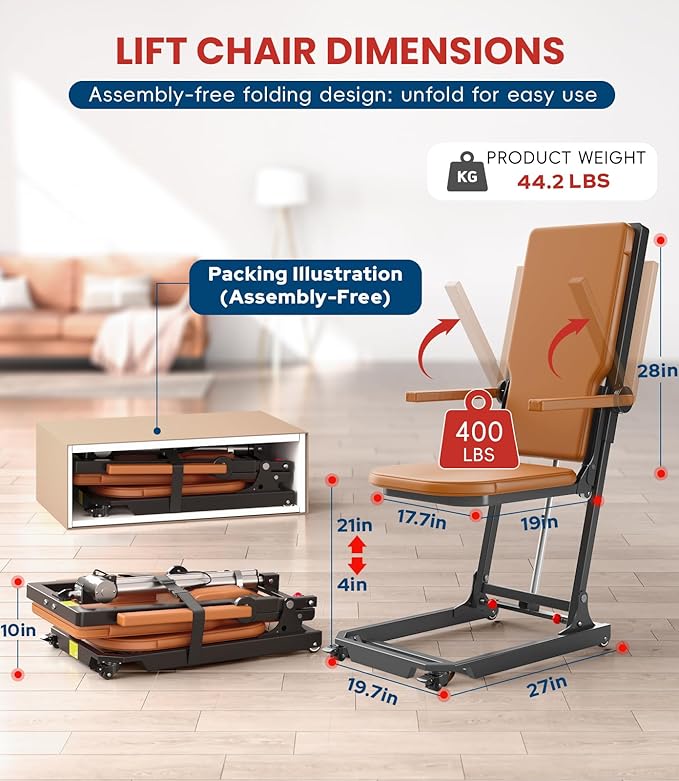 Electric Chair Lift Indoor Movable Floor Lift for Elderly Falls, Lift Chair Devices to Lift Elderly Off Floor with 4 Wheels, Max Capacity 400 Lbs