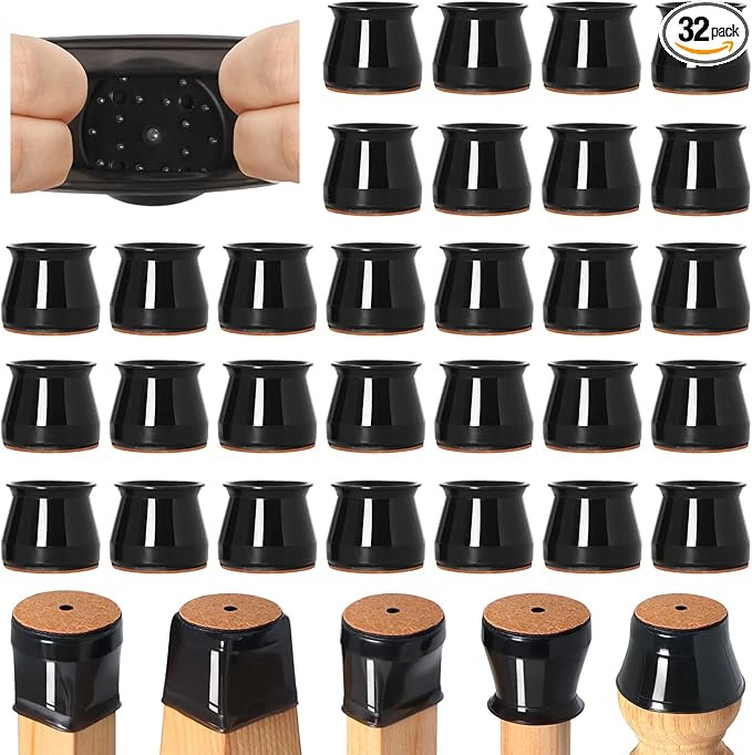32 Pcs Chair Leg Floor Protectors for Hardwood Floors Silicone Covers to Protect Wood Tile Floors Felt Bottom Furniture Leg Caps Anti-Scratch Reduce Noise (Fit:1.3"-2")