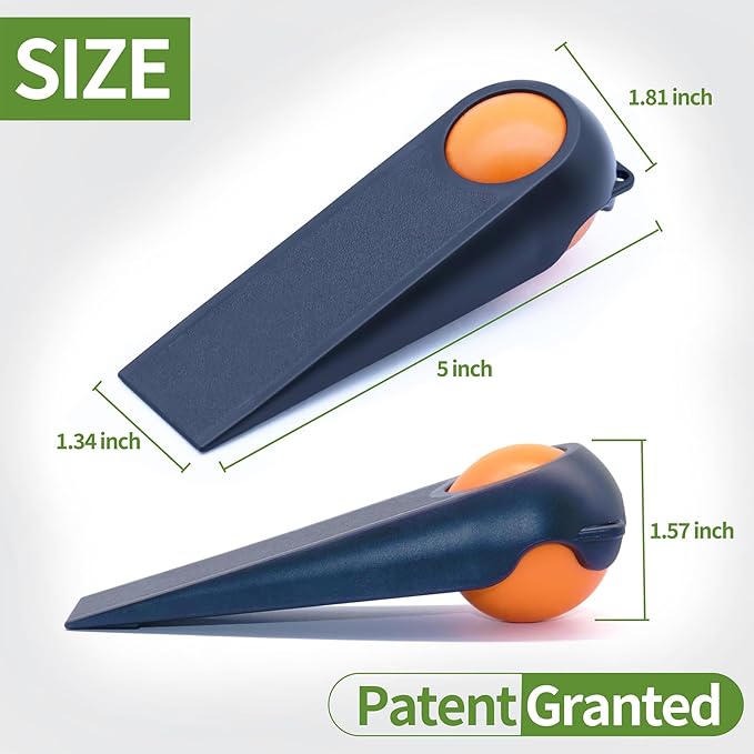 Door Stoppers for Bottom of Door, Rubber Door Stopper Wedges, Door Holders for All Types of Surfaces, 2 Pack Magic Ball Door Stops, 5 inch, Black and Orange