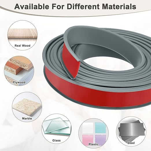 U-Shape Edge Banding, 0.98 Inch x 32.8 FT Self Adhesive Rubber Edge Trim Flexible TPE Corner Protector for Desk/Shelves/Furniture/Countertop/Table/Cabinet/Plywood [Gray]