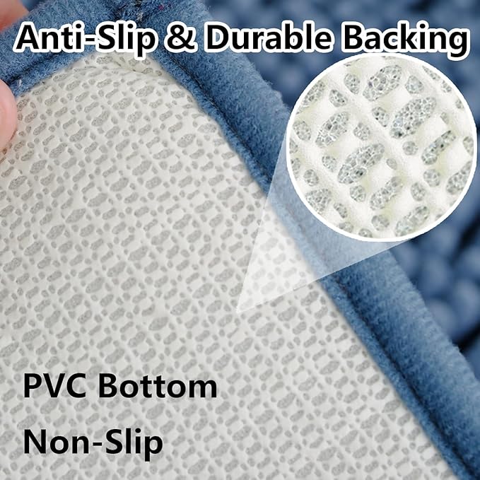 BOANKODU Bathroom Rugs Sets 2 Piece，47X16+16X24Inch，Absorbent Non-Slip Very Soft Chenille Mat,Machine Washable（Fog Blue）