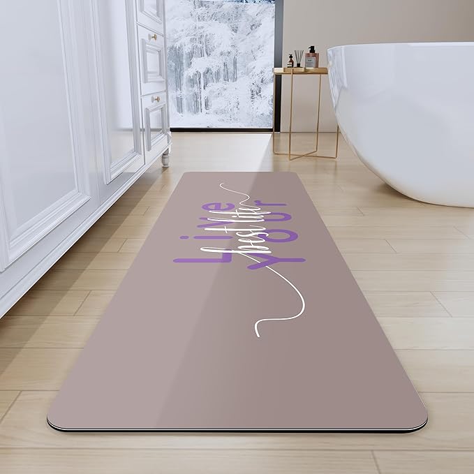 Bath Mat, Bathroom Mat Rugs Super Absorbent Shower Mats Non Slip Quick Dry Thin Rubber Mats for Bathroom Floor Fit Under Door, Shower Rug for Bathtub, Shower, Beige