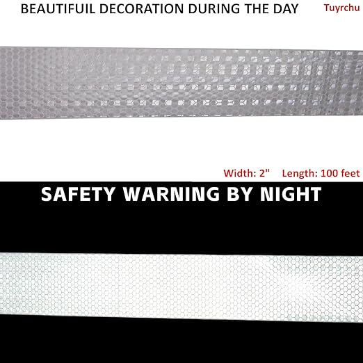 White Reflective Tape 2 inch Wide, Outdoor Waterproof Hazard Conspicuity Warning Industrial Marking Tape (66 feet)