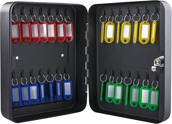 Key Cabinet Wall Mount with Key Lock, 28 Key Hooks & Tags Key Box, Steel Security Locking Key Cabinet, Storage Key Lock Organizer, Key Management Cabinet