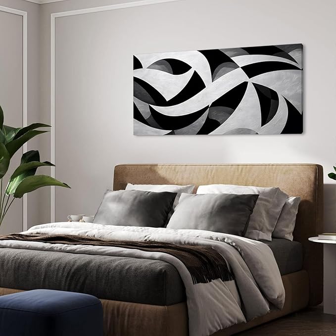 White and Black Abstract Cube Wall Art for Living Room Office Modern Pattern Grey Painting Prints Cool Canvas Artwork Over The Couch Bedroom Decor