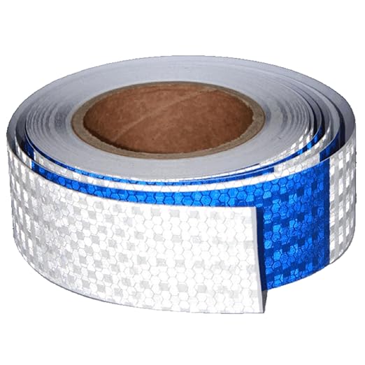 Reflective Tape Blue White 2 inch Wide, Outdoor Waterproof Hazard Conspicuity Warning Industrial Marking Tape (66 feet)