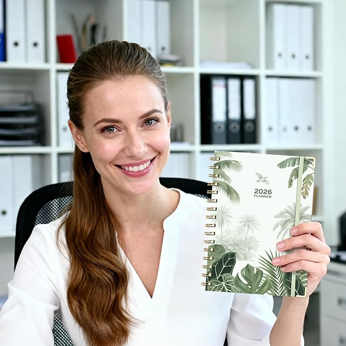 AHGXG 2026 Planner, Weekly and Monthly Planner for Women, Jan 2026 - Dec 2026, Medium Size (5.7" x 8.3"), Calendar 2026, Hardcover with Monthly Tabs, Spiral-Bound, 100 GSM Thick Paper, Green-Forest