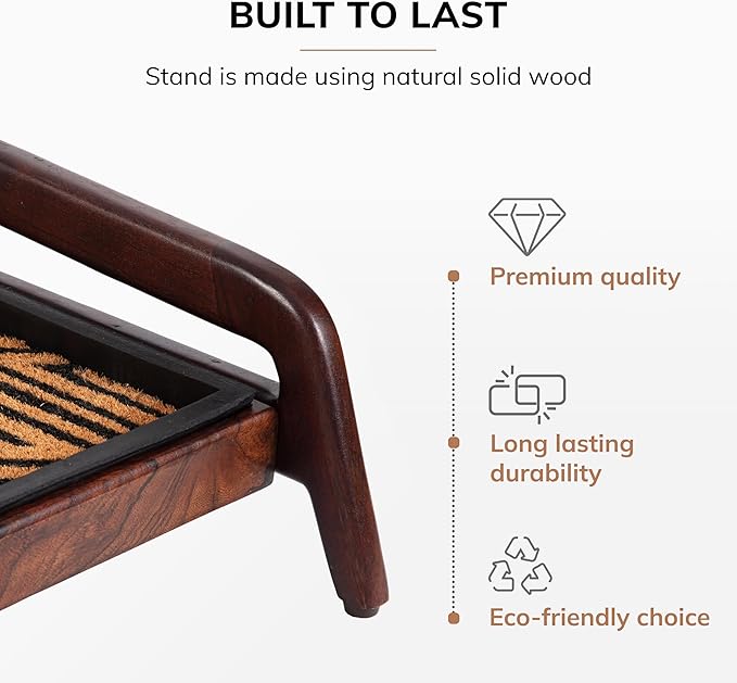 Anji Mountain Heavy Duty Waterproof Wooden Shoe Storage Mat Organizer/Boot Storage Tray Multi Use for Entryway with Coir, Tan and Black Tribal Insert, 1 Tier, Fits 3 Pair (36.5" Wide)