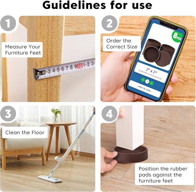 Rubber Non-Slip Furniture Pads-8 PCS 2 inch Furniture Casters Cup Table Leg Floor Protector for Bed Sofa Table and Chair Stopper (Round, Brown)