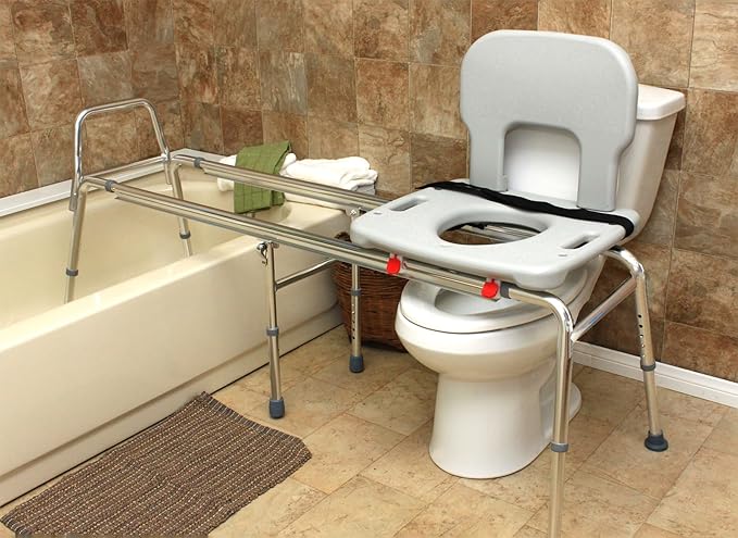 Eagle Health Supplies Toilet-to-Tub Transfer Bench with Cut Out Seat, FSA/HSA Eligible Sliding Shower Chair for Elderly and Disabled, Height Adjustable Shower Seats for Adults Inside Shower, 77963