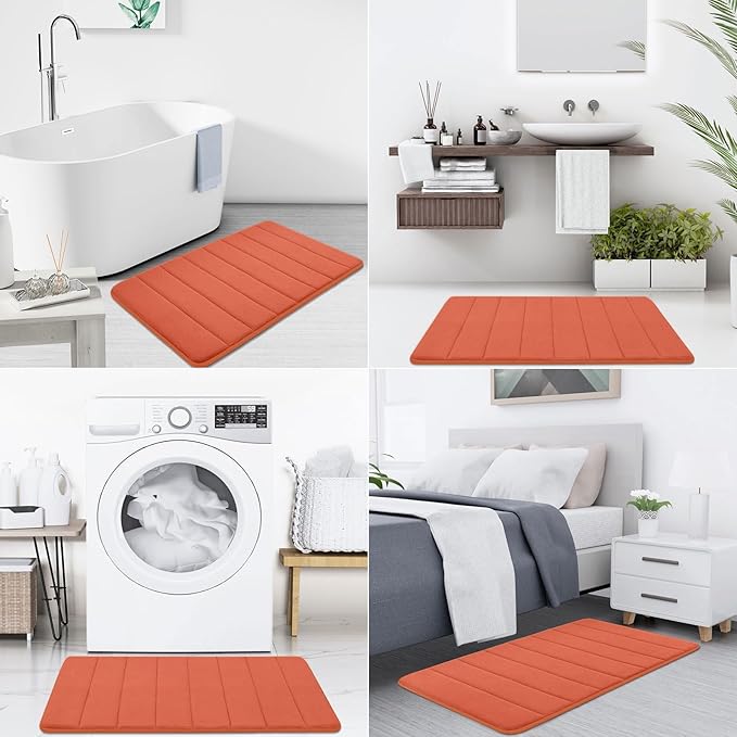 Buganda Memory Foam Bath Mat, 44" x 24", Ultra Soft and Non-Slip Bathroom Rugs, Water Absorbent and Machine Washable Bath Rug Runner for Bathroom, Shower, and Tub, Coral