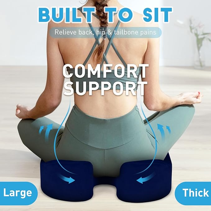 BlissTrends Seat Cushion,Thick Memory Foam Cushions for Office Chair, Car Seat, Airplane, Relieving Pressure Tailbone Sciatica Back Pain for Long Sitting Office Workers, Car Drivers 4.7in Thick Blue