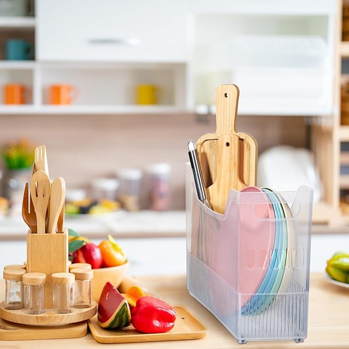 4 Pcs Plastic Freezer Organizer Bins with Wheel Tall Narrow Kitchen Pantry Organizer Snack Storage Containers for Office Refrigerator(10 x 13.3 x 5.5 Inch)