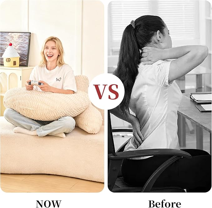 Back Pillow for Bed Sitting Up,U Shaped & Back Support Pillow for Bed,17" Backrest with Lumbar & Arm Support,Comfy Corduroy Fabric,Lap Pillow for Gaming/Reading/Watching TV,White