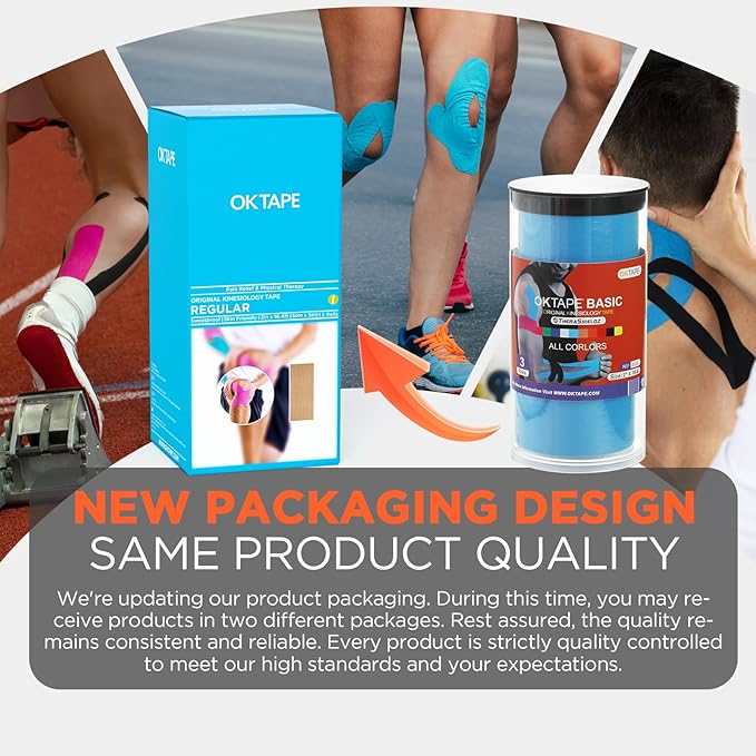 OK TAPE Regular Kinesiology Tape (3 Pack), Original Cotton Athletic Tape for Support Muscle Joint Knee, Sports Waterproof Tape Uncut Strips Latex Free, Hypoallergenic, 2in×16.4ft - Beige