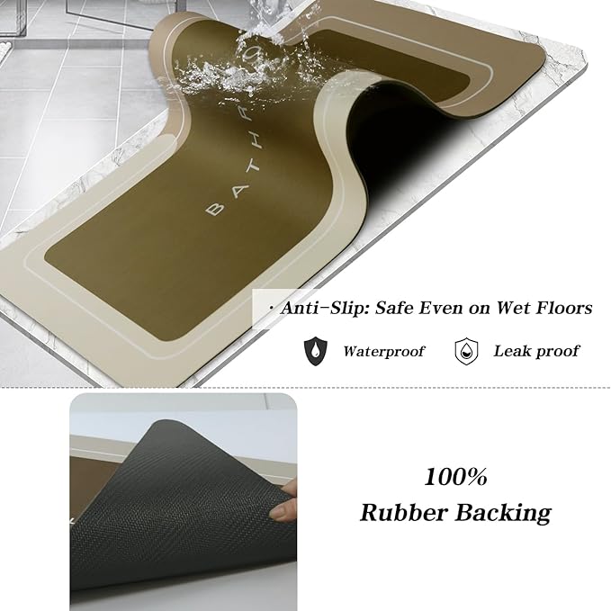 Bath Mat, Bathroom Mat Rugs Super Absorbent Shower Mats Non Slip Quick Dry Thin Rubber Mats for Bathroom Floor Fit Under Door, Shower Rug for Bathtub, Shower, Brown
