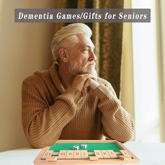 Wooden Dementia Games and Activities for Seniors - 12 Numbers Shut The Box Products Kit for Elderly with Alzheimer's,Easy Cognitive & Memory Training Toy,Great Gift for Father Mother