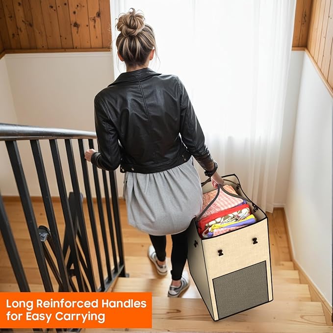 160L Laundry Hamper with Lid, Rolling Laundry Basket with Wheels, Large & Tall Dirty Clothes Hamper with Metal Frame and Removable Bag for Bedroom Aesthetic, Laundry Room, Bathroom, Dorm-Beige