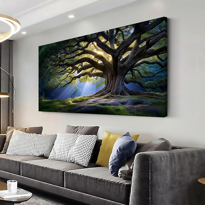 Beautiful Green Tree Scenery Wall Art for Living Room Office Scenic Landscape Nature Art Deco Brown Painting Prints Elegant Canvas Artwork Over The Couch Bedroom Decor Large