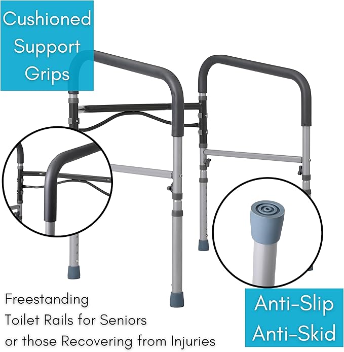 BIRDROCK HOME Toilet Seat Safety Railing Frames for Seniors | Handrail Support for Bathroom | Easy Install - Elderly, Handicap, Medical Disabled | Raised, Elevated, Assistance, Commode, (Safety Frame)