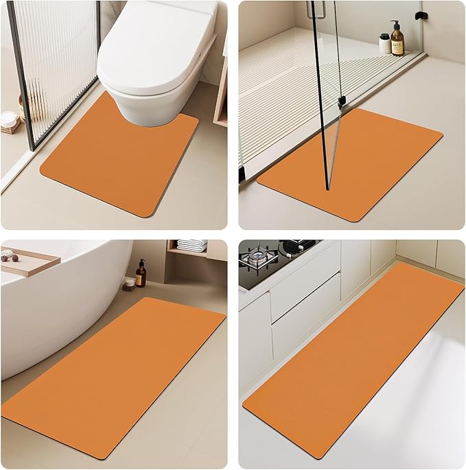 Bath Mat, Bathroom Rugs Non Slip Washable Thin Absorbent Quick Dry Bath Mat Fits Under Door Bathroom Floor Mat Perfect for Bath, Shower, or Sink 20"x48" Orange