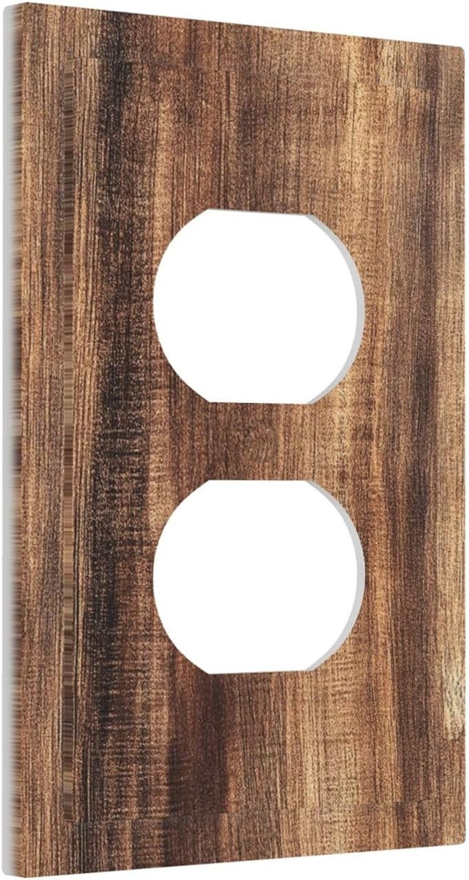 Outlet Covers Vintage Rustic Brown Wood Grain 1 Gang Duplex Wall Plate Decorative Switch Plates Electrical Receptacle Faceplate Light Switch Cover for Bedroom Farmhouse Decor