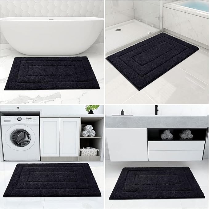 Buganda Bathroom Rugs, 36" x 24", Soft and Absorbent Microfiber Bath Rugs, Non-Slip Shaggy Shower Carpet, Machine Wash Dry Bath Mats for Bathroom Floor, Tub and Shower, Black