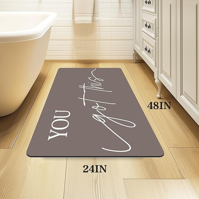 Bath Mat, Bathroom Mat Rugs Super Absorbent Shower Mats Non Slip Quick Dry Thin Rubber Mats for Bathroom Floor Fit Under Door, Shower Rug for Bathtub, Shower, Beige