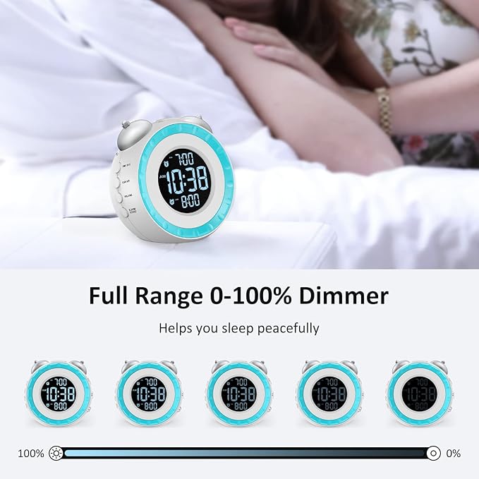 uscce Loud Dual Alarm Clock with Bed Shaker - 0-100% Dimmer, Vibrating Alarm Clock for Heavy Sleepers or Hearing Impaired, Easy to Set, USB Charging Port, Snooze, Battery Backup (White)