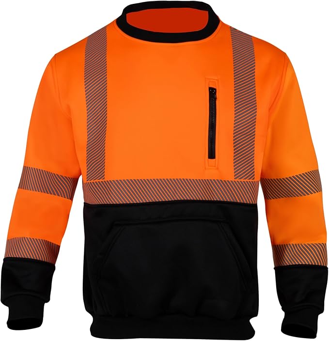 VENDACE Hi Vis Safety Sweatshirts for Men Reflective ANSI Class 3 High Visibility Construction Work Crew Sweatshirt No Hood