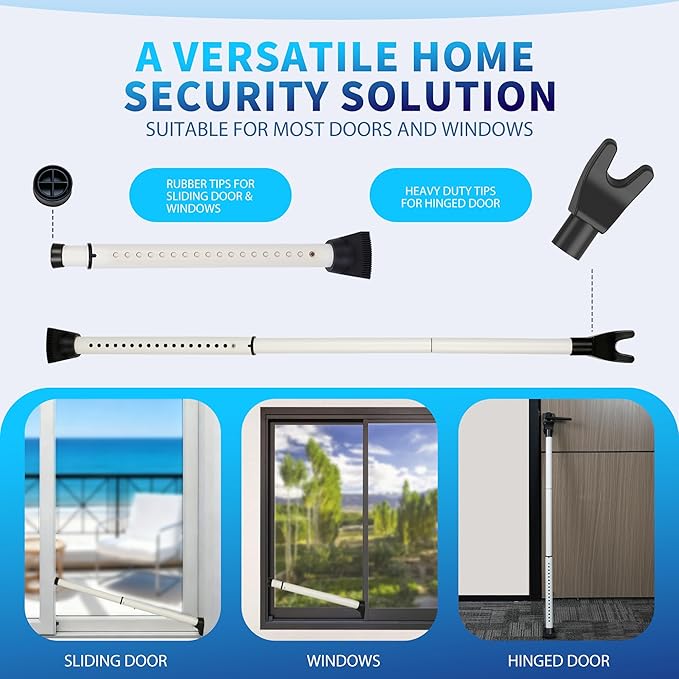 2025 Upgraded 2-in-1 Door Security Bar & Sliding Windows Bar,Adjustable Heavy Duty Stoppers Jammer for Apartment,Home, Hotel Room,Travel(2 Pack,White)