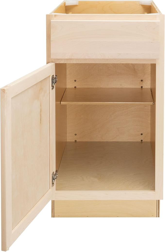 Quicklock RTA (Ready-to-Assemble) | Base Kitchen Cabinets - Shaker Style | Made in America (Raw Maple, 15" Wx34.5 Hx24 D Base)