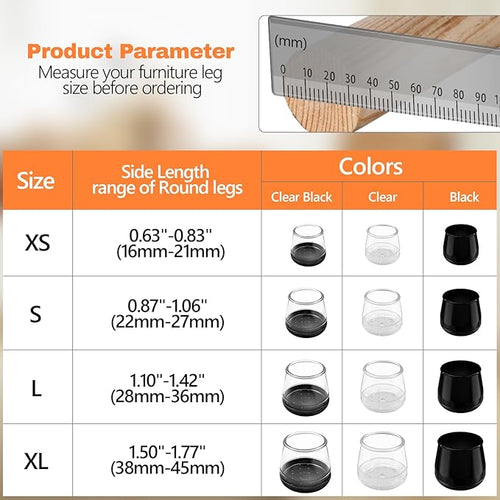 16pcs Chair Leg Protectors for Carpet, Round Bar Stools Feet Glides Covers Caps Furniture Foot Sliders with Plastic Pads, Damage-Free Move on Carpets (Fit:5/8"~13/16", Black)