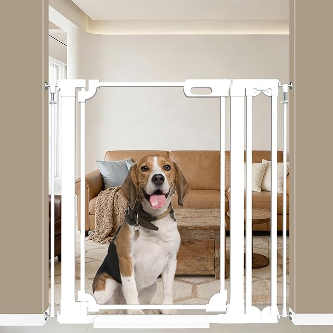 WAOWAO 40" Extra Tall Clear Acrylic Baby Gate for Dogs and Kids with Double Lock, 29.5"-37.37" Width, Safety Auto Close Pet Gate for Babies and Pets, Fits Doorways, Kitchen, and Entryways, White
