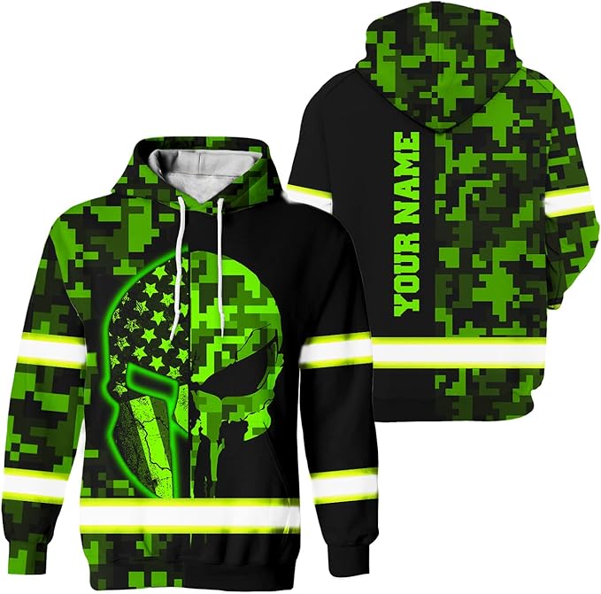 US Flag High Visibility Hoodie for Men Reflective Hoodie Safety Workwear for Worker Runner Patriotic ACC02