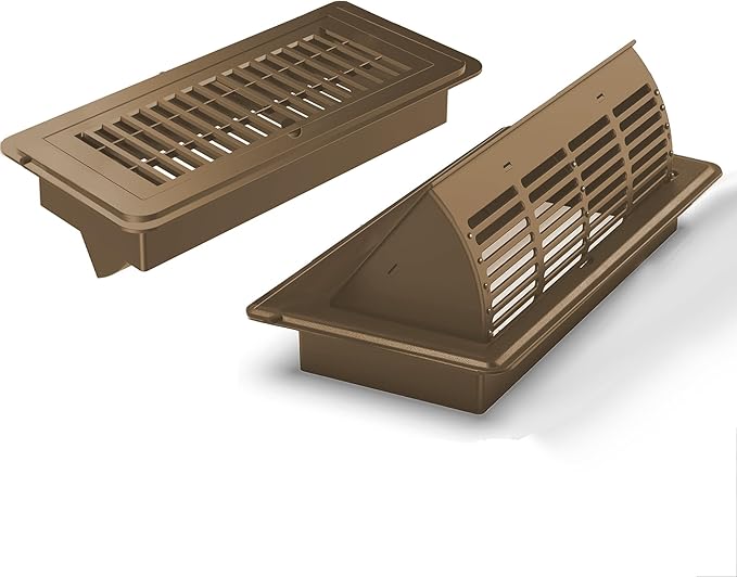 6-Position Tilt Vent Deflector & Floor Vent Cover, 2 Pack, 4x10 Floor Register, Tool‑Free Install, Adjustable Vent Covers for Home Floor, Office & Ceiling (Brown)