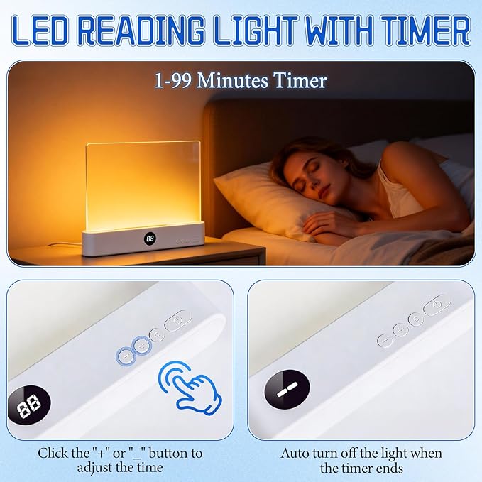 Book Light, Rechargeable Clear LED Flat Reading Light with 3 Colors & Timer, Dimmable Panel Plate Lamp Book Full Page Light for Reading in Bed at Night, for Women Readers Kids Book Lovers (Black)