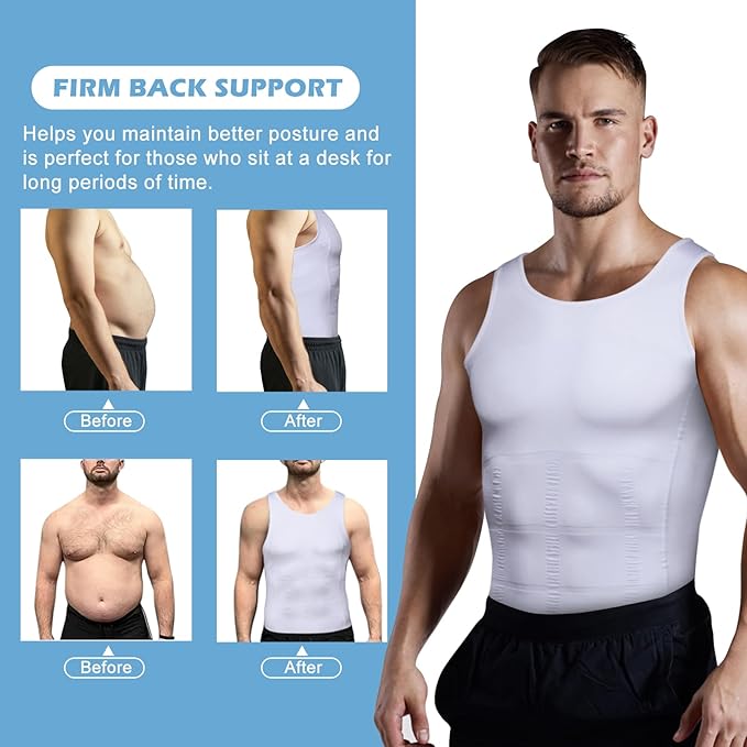 Mens Slimming Body Shaper Vest, Gynecomastia Compression Shirts, Tummy Control Undershirts