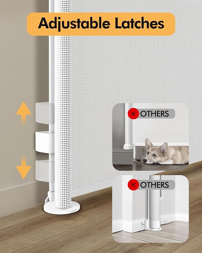 (2 Pack) Retractable Baby Gate for Stairs & Doorways,55" Wide x 33.6" Tall Easy Installation Mesh Dog Gate for Indoor & Outdoor Use,Pet and Dog Safety Gate for Hallways(White)
