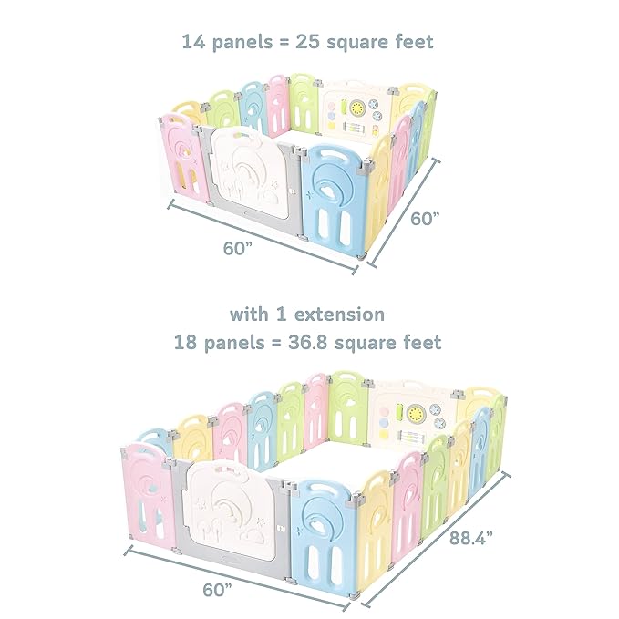 Fortella Cloud Castle Foldable Playpen, Baby Safety Play Yard with Whiteboard and Activity Wall, Indoors or Outdoors (Multicolor 4-Panel Extension)