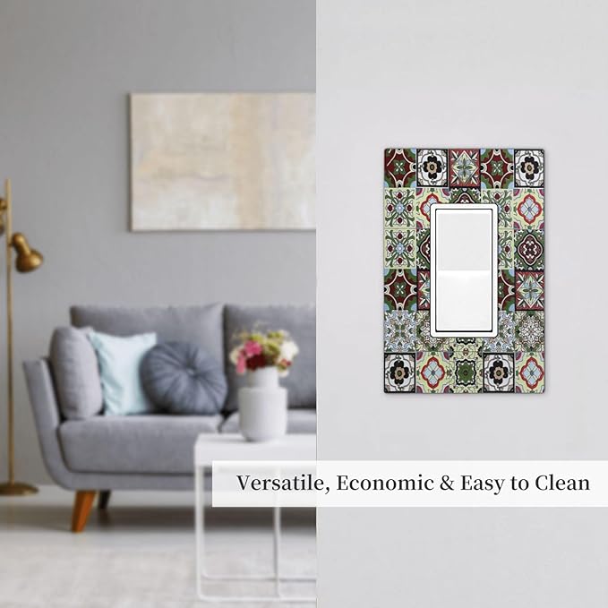 Decorative Outlet Covers Talavera Tile Decal 1 Gang Single Rocker Light Switch Cover Plate Wall Plates GFCI Faceplate for Bedroom Bathroom Decor
